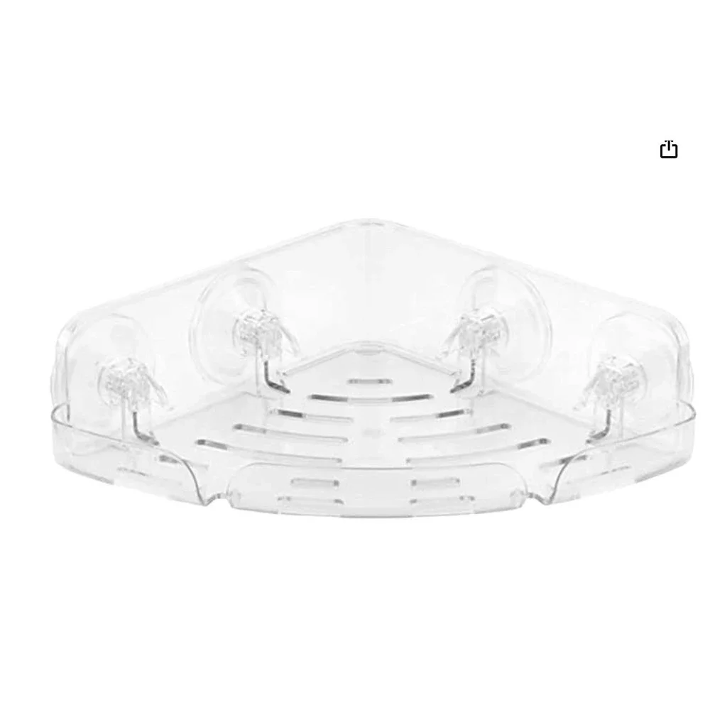 Acrylic Corner Shelf- 10 x 3 x 3, Suction & Adhesive‎ Attachment, Bathroom, Dorm